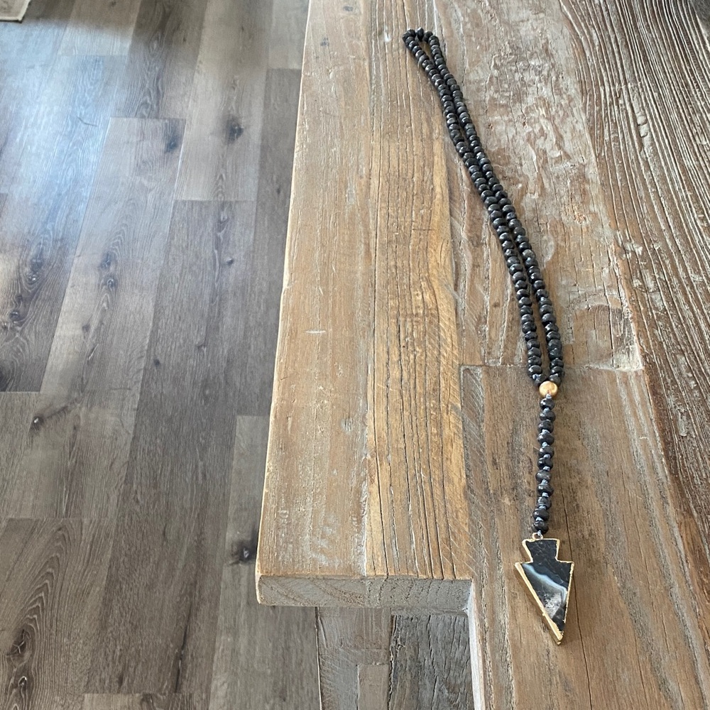 Black Beaded Arrowhead Necklace